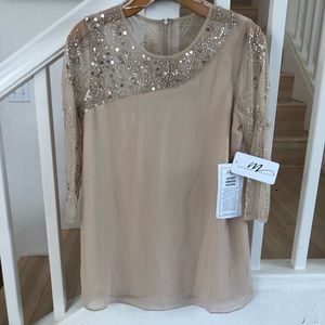 NWT Sheer beige embellished blouse